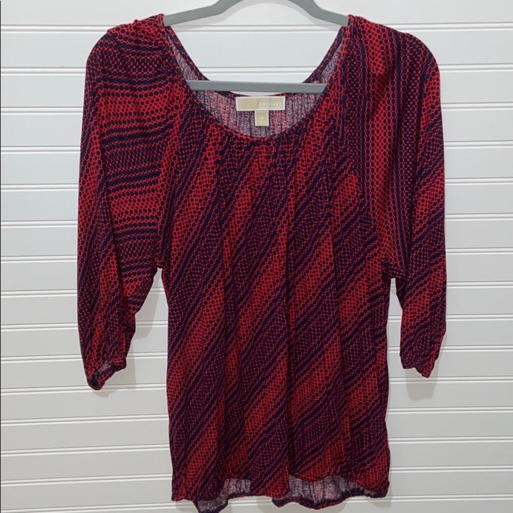 Michael Kors Blouse Top with 3/4 Sleeves Navy Red